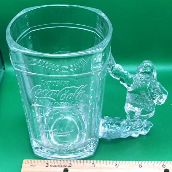 Coca-Cola Santa Claus Clear Glass Mug Handle Christmas Holiday Vending Machine - Picture 7 of 11